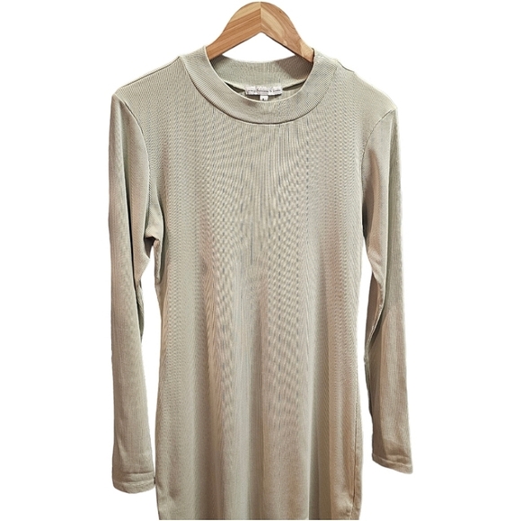 Young Fabulous & Broke Sage Green Ribbed Long Sleeve Bodycon Midi Dress Large - Picture 4 of 13